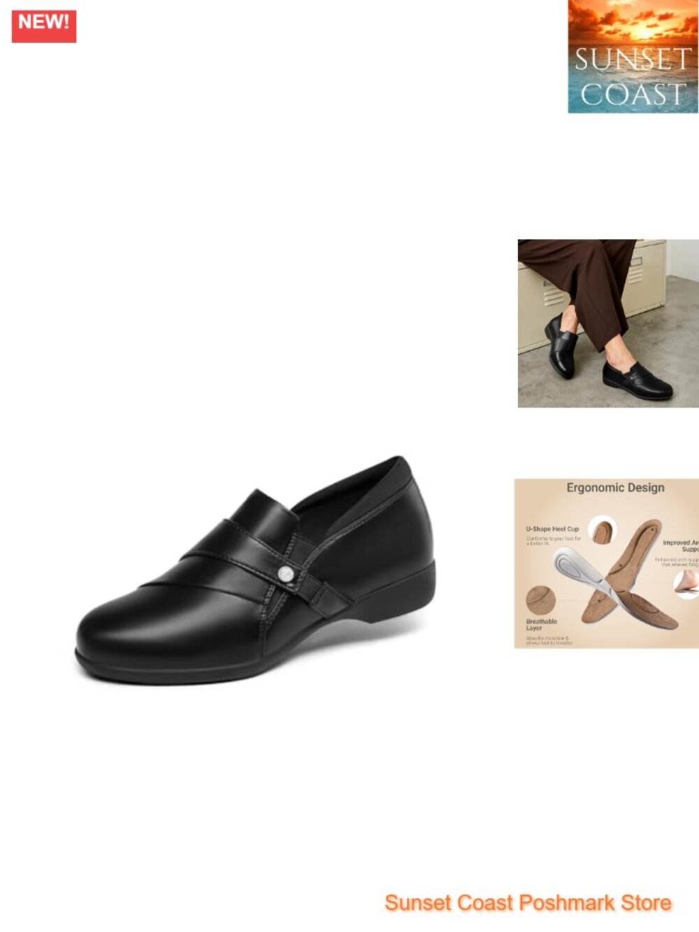 Women's Comfort Business Casual Slip-On Loafers with Arch Support Faux Leather
